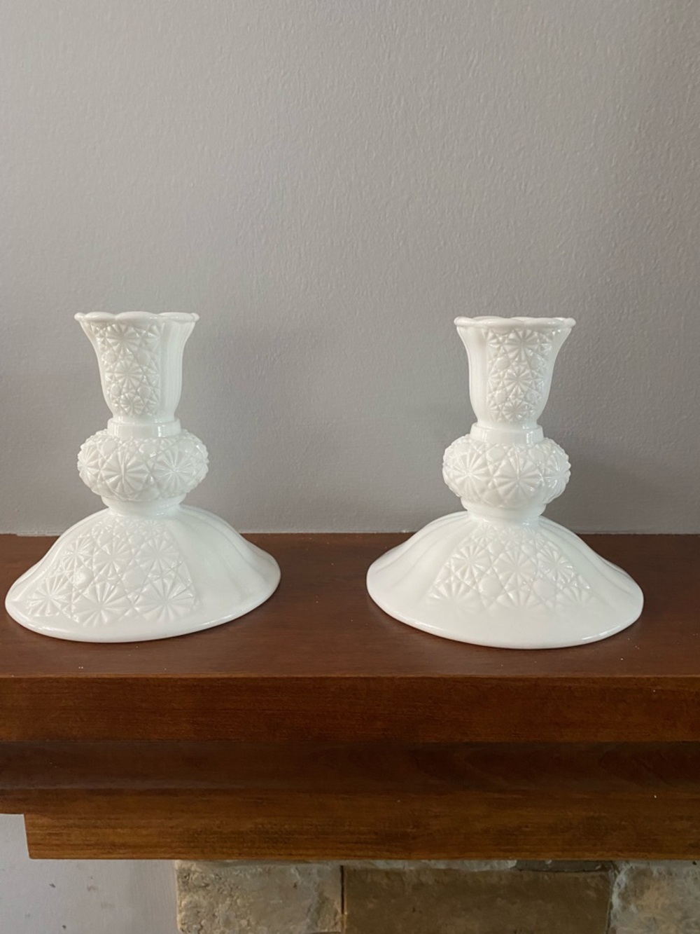 Vintage Fenton & Button White Milk Glass Candle Holders - Pair